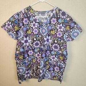 Serene Uniforms Purple Floral Scrub Top Large (5307)